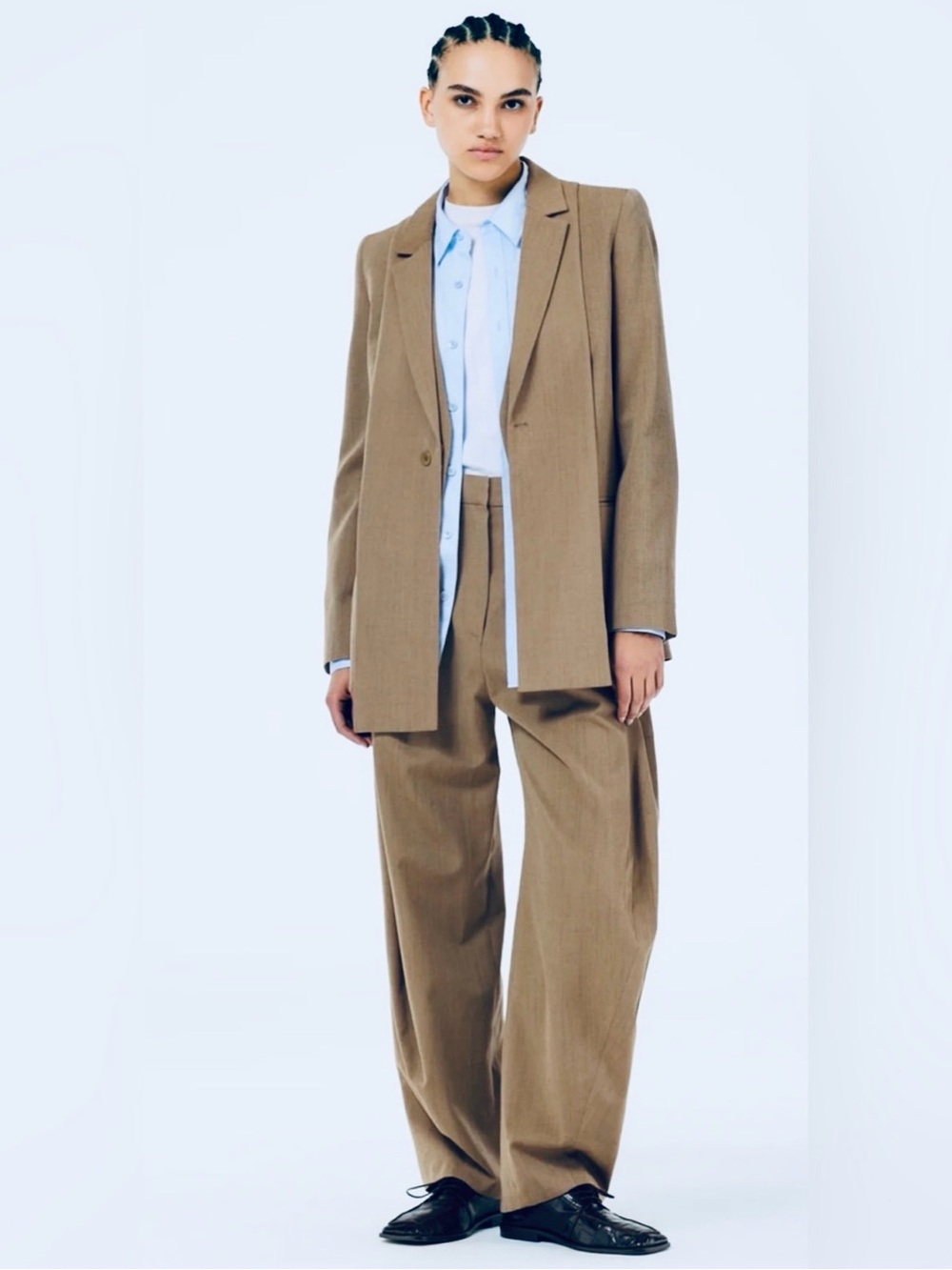 Tibi Brown Linen-Blend Liam Blazer Size 8 Two-Button Tailored Designer Jacket